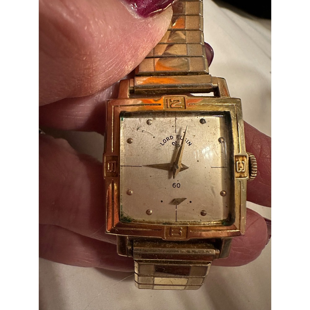 Art Deco Era Lord Elgin 21 Jewels 14k GF Square Case Running